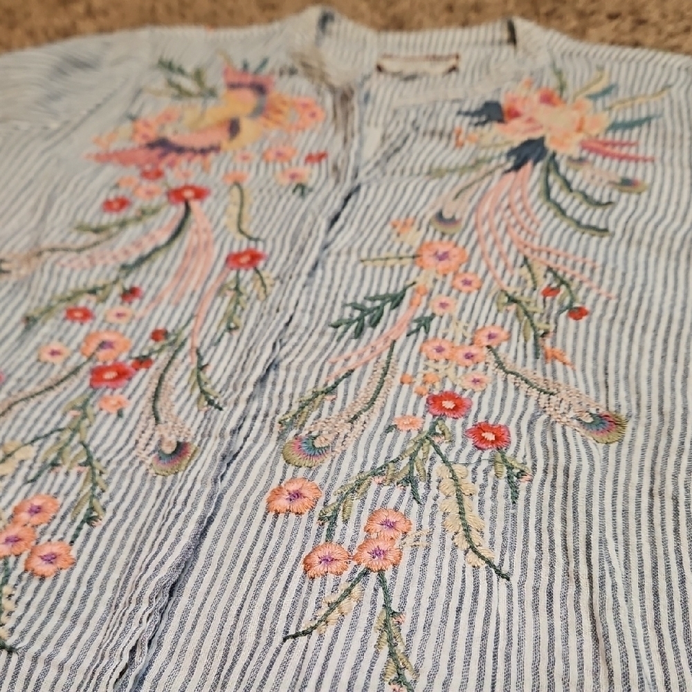 Johnny Was Karen Voyager Striped Embroidered Tunic - Picture 12 of 12
